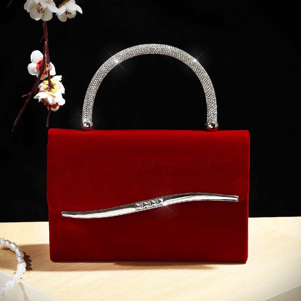 Luxury Bag Collection - New wine red velvet diamond-encrusted handbag